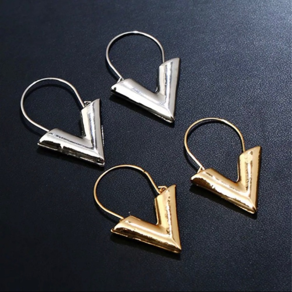 Letter “V” Drop Pendant Earrings